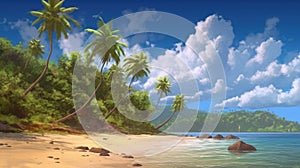 Tropical beach banner and summer landscape background. Vacation and holiday with palm trees tropical island beach Generative AI