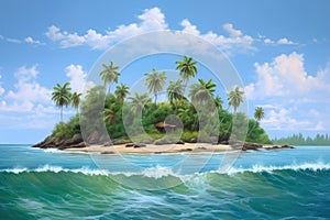 Tropical beach banner and summer landscape background. Vacation and holiday with palm trees tropical island beach Generative AI