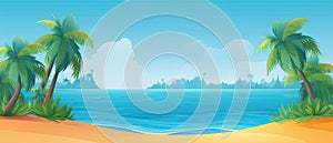 Tropical beach banner and summer landscape background. Vacation and holiday with palm trees tropical island beach Generative AI