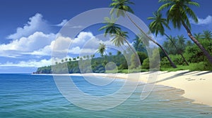 Tropical beach banner and summer landscape background. Vacation and holiday with palm trees tropical island beach Generative AI