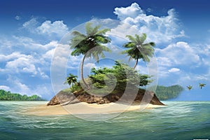 Tropical beach banner and summer landscape background. Vacation and holiday with palm trees tropical island beach Generative AI