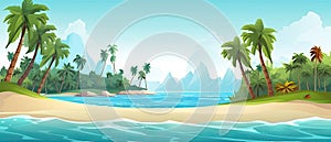 Tropical beach banner and summer landscape background. Vacation and holiday with palm trees tropical island beach Generative AI