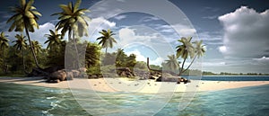 Tropical beach banner and summer landscape background. Vacation and holiday with palm trees tropical island beach Generative AI