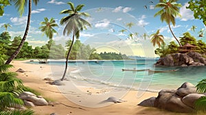 Tropical beach banner and summer landscape background. Vacation and holiday with palm trees tropical island beach Generative AI