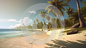 Tropical beach banner and summer landscape background. Vacation and holiday with palm trees tropical island beach Generative AI