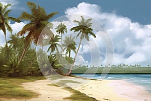 Tropical beach banner and summer landscape background. Vacation and holiday with palm trees tropical island beach Generative AI