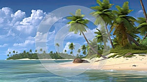 Tropical beach banner and summer landscape background. Vacation and holiday with palm trees tropical island beach Generative AI