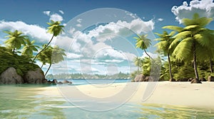 Tropical beach banner and summer landscape background. Vacation and holiday with palm trees tropical island beach Generative AI