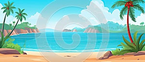 Tropical beach banner and summer landscape background. Vacation and holiday with palm trees tropical island beach Generative AI