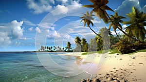 Tropical beach banner and summer landscape background. Vacation and holiday with palm trees tropical island beach Generative AI