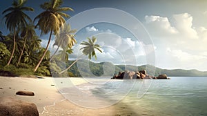 Tropical beach banner and summer landscape background. Vacation and holiday with palm trees tropical island beach Generative AI