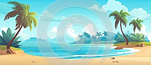 Tropical beach banner and summer landscape background. Vacation and holiday with palm trees tropical island beach Generative AI