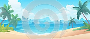 Tropical beach banner and summer landscape background. Vacation and holiday with palm trees tropical island beach Generative AI