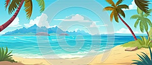 Tropical beach banner and summer landscape background. Vacation and holiday with palm trees tropical island beach Generative AI