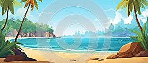 Tropical beach banner and summer landscape background. Vacation and holiday with palm trees tropical island beach Generative AI