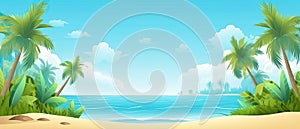 Tropical beach banner and summer landscape background. Vacation and holiday with palm trees tropical island beach Generative AI