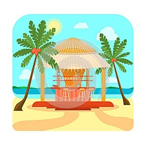 Tropical Beach Bar Summer Holiday or Vacation. Vector