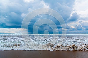 Tropical beach and beautiful sea. Blue sky with clouds in the ba