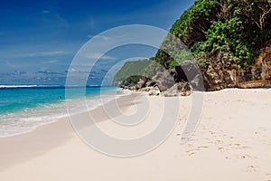 Tropical beach with blue ocean. Holidays in paradise island