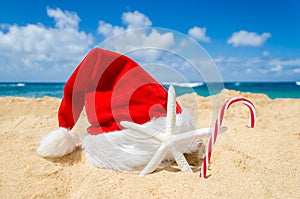 Tropical beach Christmas and New Year background