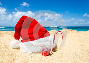 Tropical beach Christmas and New Year background