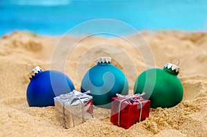 Tropical beach Christmas and New Year background