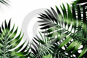 Tropical beach coconut palm tree leaves isolated on white background. Generative AI