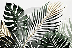 Tropical beach coconut palm tree leaves isolated on white background. Generative AI