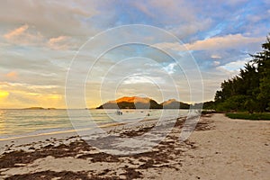 Tropical beach Cote d'Or at sunset - Seychelles photo