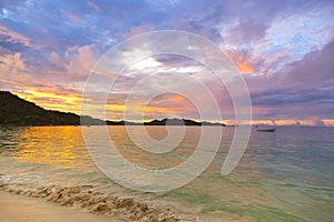Tropical beach Cote d'Or at sunset - Seychelles photo
