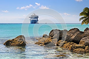 Tropical Beach With Cruise Ship