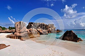 Tropical beach with granitic rocks