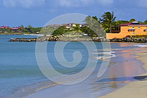 Tropical beach in Gros Islet village in St Lucia, Caribbean
