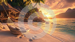 Tropical Beach Hammock Sunset Paradise Relaxation Vacation