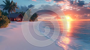 Tropical Beach House Sunset