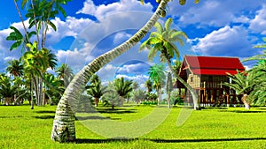 Tropical beach house in the tropics 3d rendering
