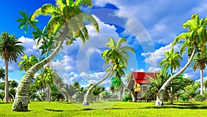 Tropical beach house in the tropics 3d rendering