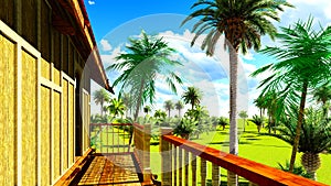 Tropical beach house in the tropics 3d rendering