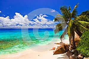 Tropical beach at island La Digue, Seychelles