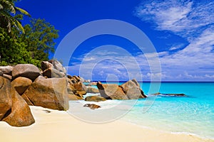 Tropical beach at island Praslin, Seychelles