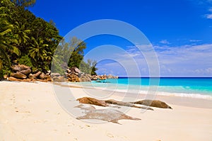 Tropical beach at island Praslin, Seychelles photo