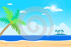 Tropical Beach island vector .Islands shore with palm tree.Beautiful seascape with sunshine.Summer season holiday
