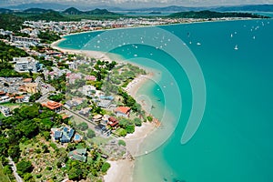 Tropical beach with Jurere town. Aerial view of Florianopolis