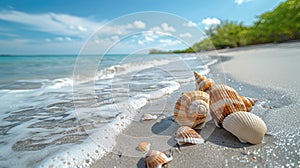 Tropical Beach Landscape with Seashells - Perfect for Summer Holiday