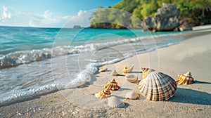 Tropical Beach Landscape with Seashells - Perfect for Summer Holiday