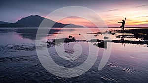 Tropical beach landscape during sunset in Phuket, Thailand