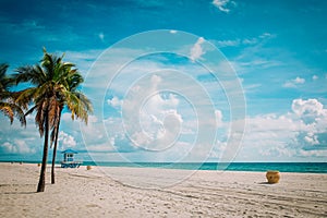 Tropical beach with lifeguard cabin, Florida, USA