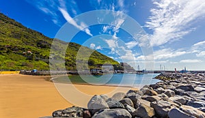 Tropical beach in Machico Bay of Madeira island