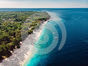 Tropical beach and ocean. Aerial view. Paradise place at Gili islands photo