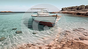 Tropical Beach: Old Boat Moored In Crystal Clear Water